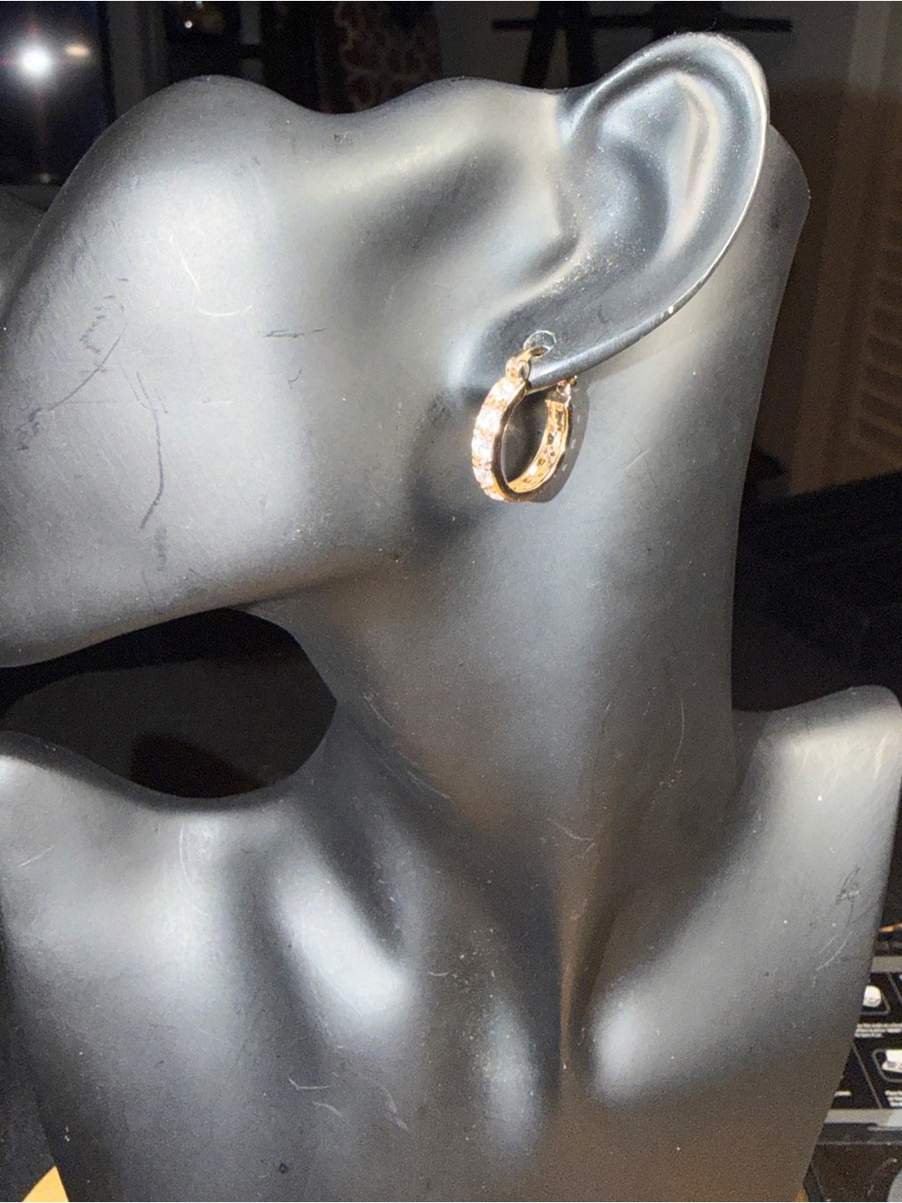 Gold Tone Channel Set Cubic Zirconia Filigree Hoop Earrings